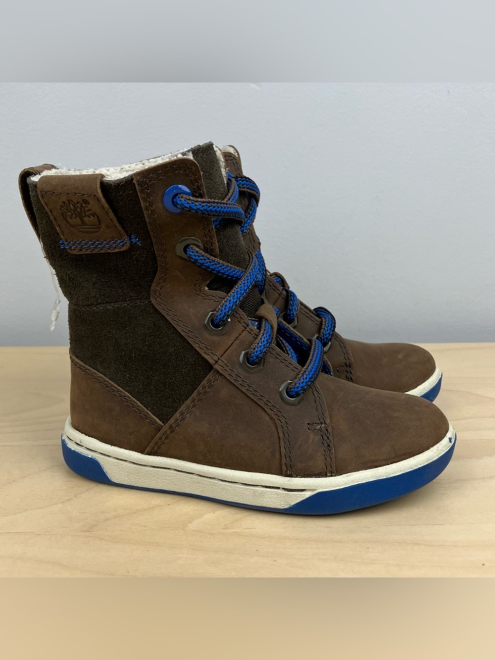 Timberland Boys Size 7.0 Brown Leather Fold Down Sneaker Boots Lace Up Lined